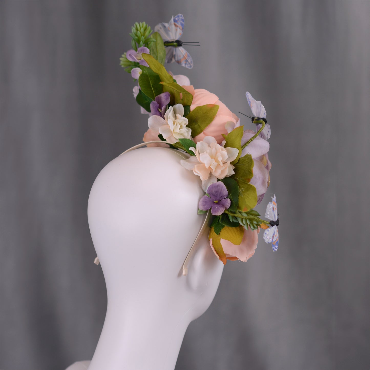 Sculptural Flower Headpiece in Blush Pink and Lilac