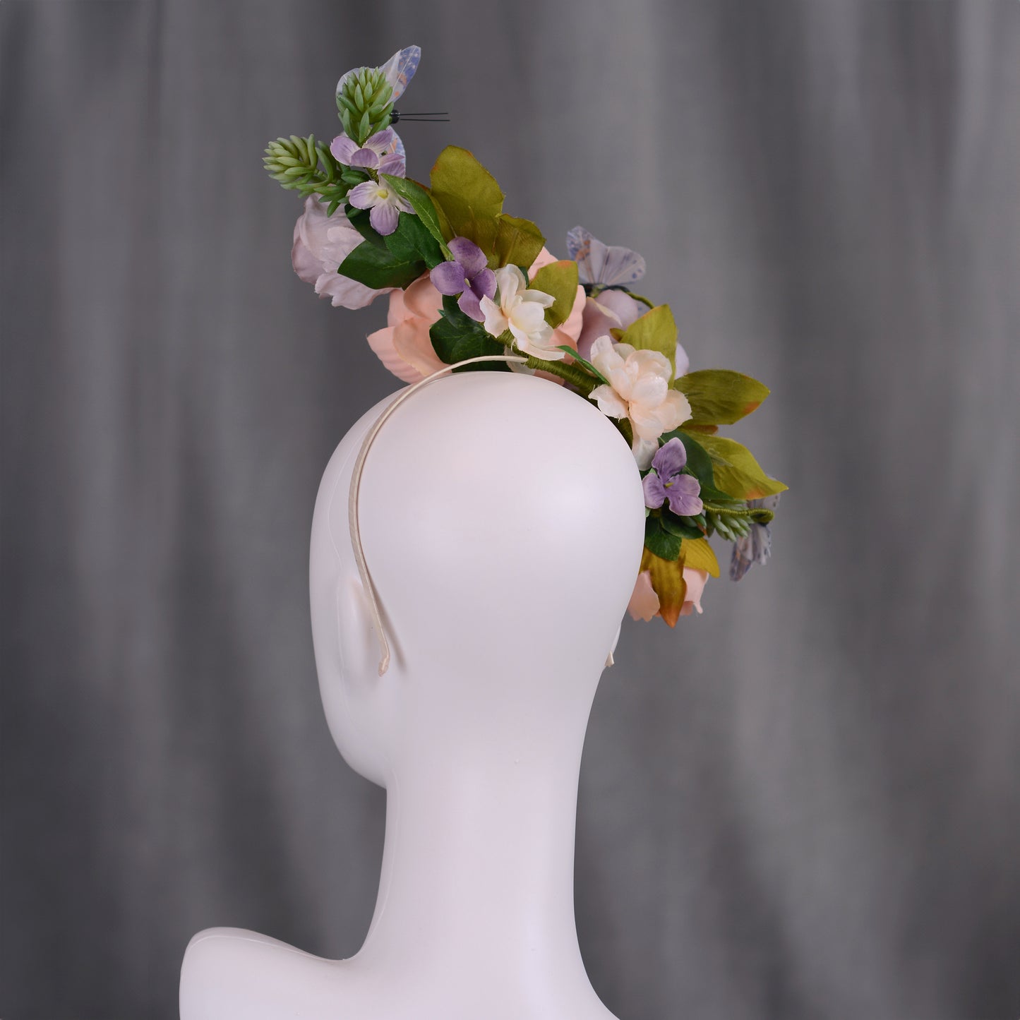 Sculptural Flower Headpiece in Blush Pink and Lilac