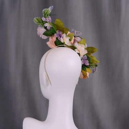 Sculptural Flower Headpiece in Blush Pink and Lilac