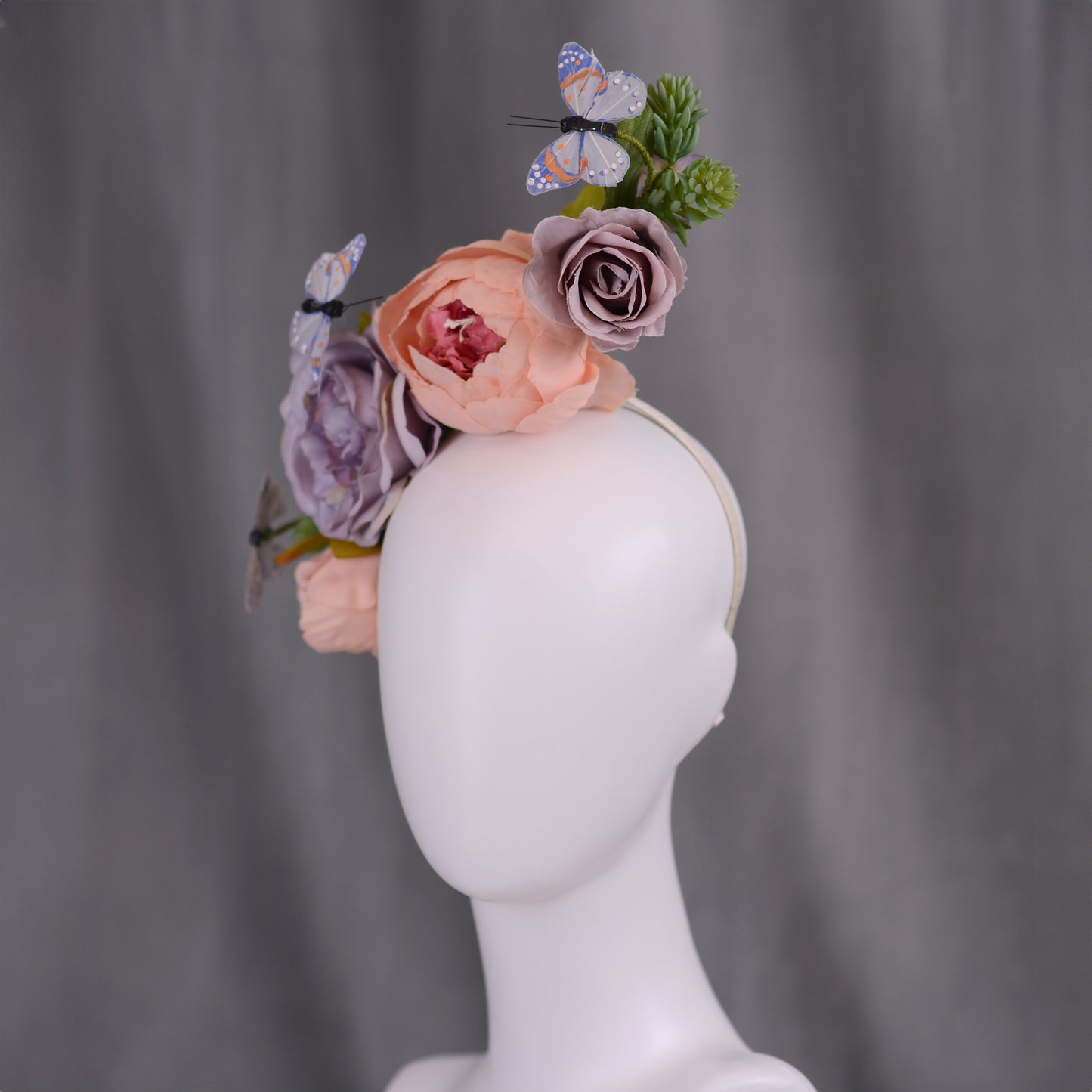 Sculptural Flower Headpiece in Blush Pink and Lilac