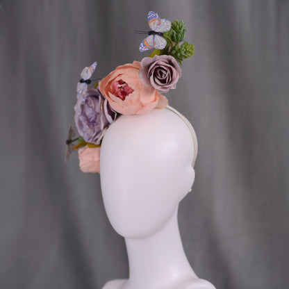 Sculptural Flower Headpiece in Blush Pink and Lilac