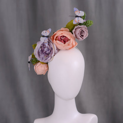 Sculptural Flower Headpiece in Blush Pink and Lilac