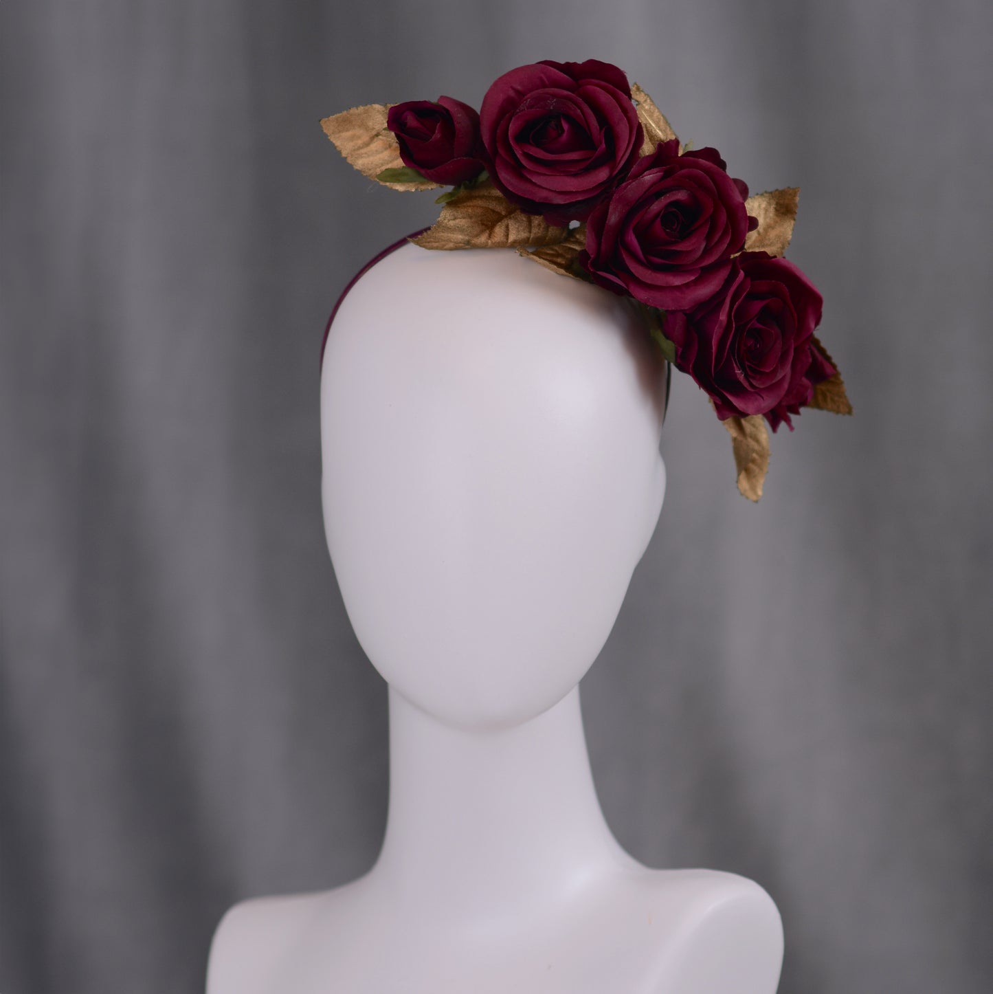 Plum Purple and Gold Floating Roses Headpiece