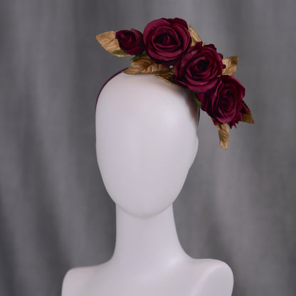 Plum Purple and Gold Floating Roses Headpiece