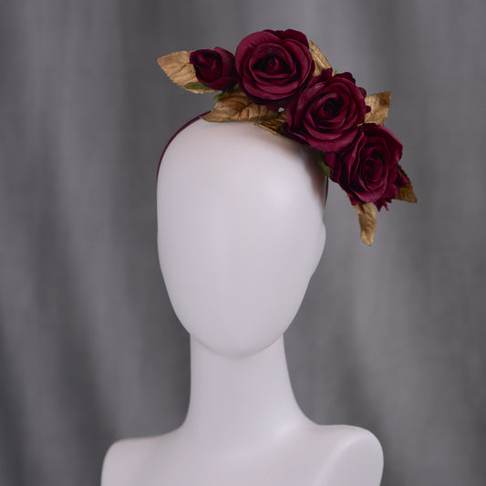 Plum Purple and Gold Floating Roses Headpiece