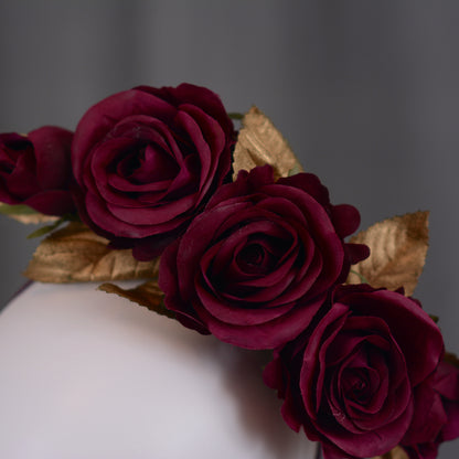 Plum Purple and Gold Floating Roses Headpiece