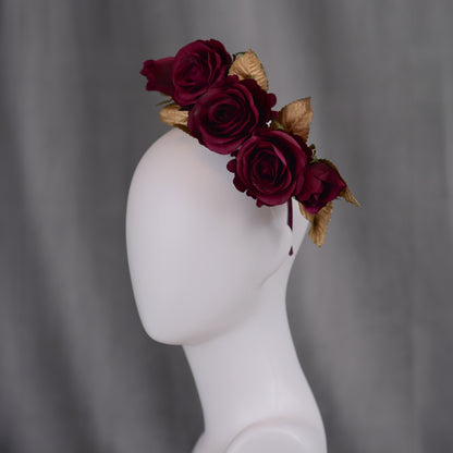 Plum Purple and Gold Floating Roses Headpiece