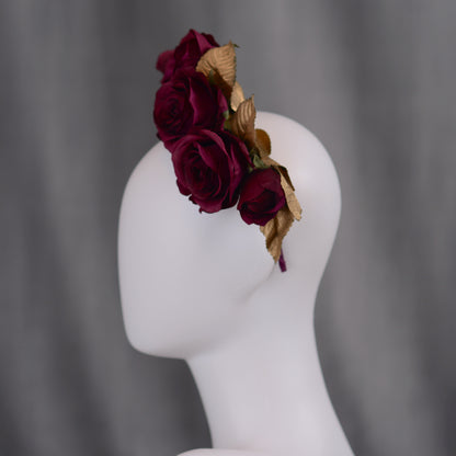 Plum Purple and Gold Floating Roses Headpiece