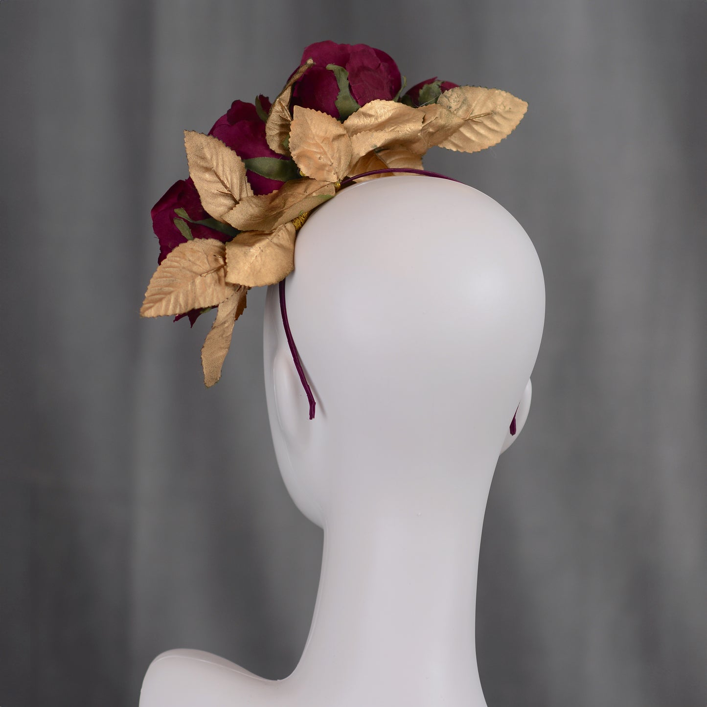 Plum Purple and Gold Floating Roses Headpiece