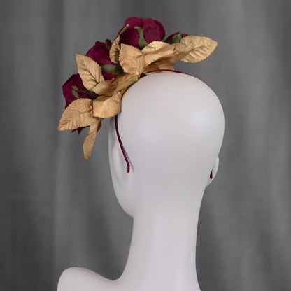 Plum Purple and Gold Floating Roses Headpiece