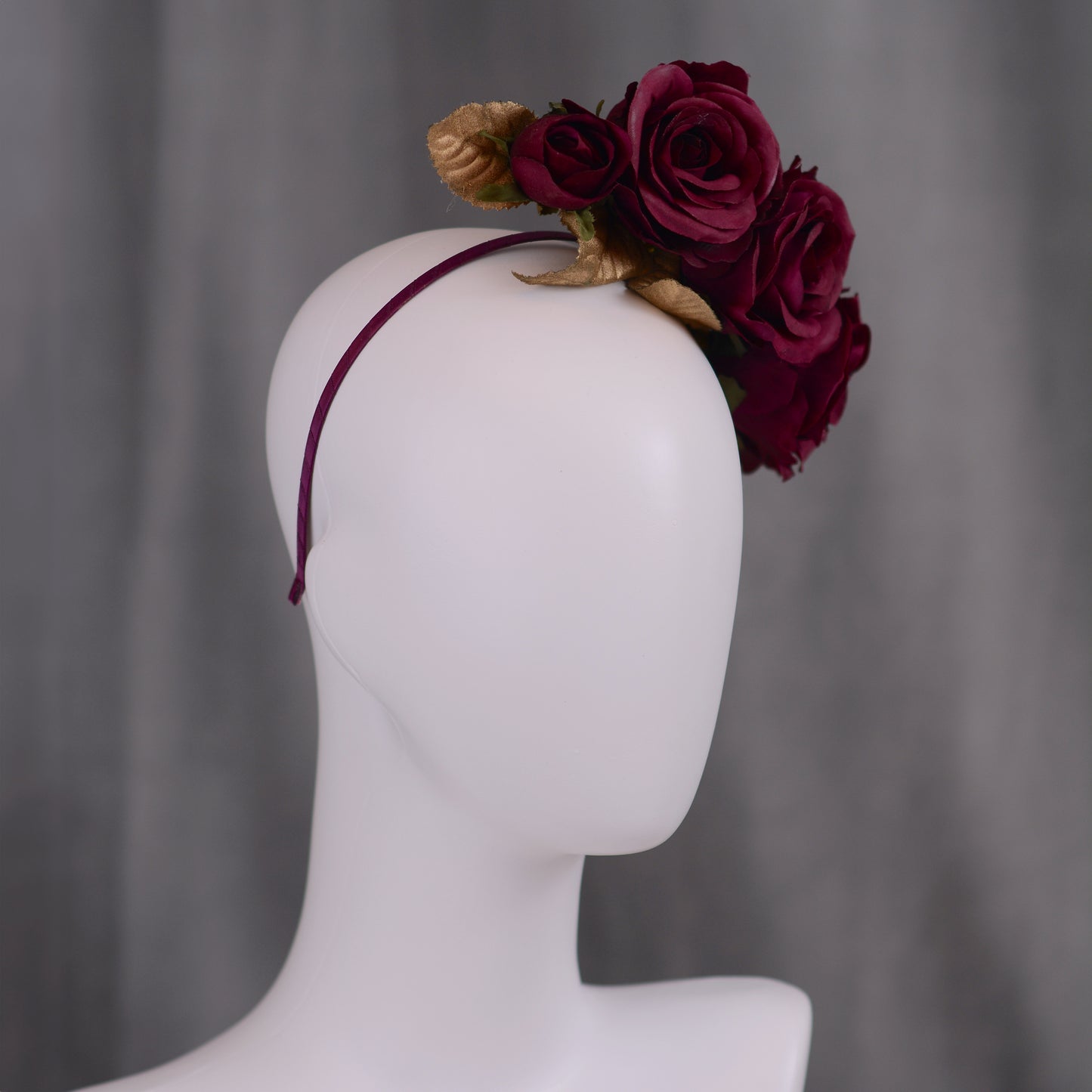 Plum Purple and Gold Floating Roses Headpiece