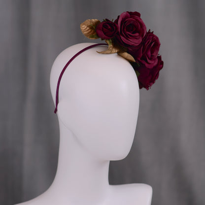 Plum Purple and Gold Floating Roses Headpiece