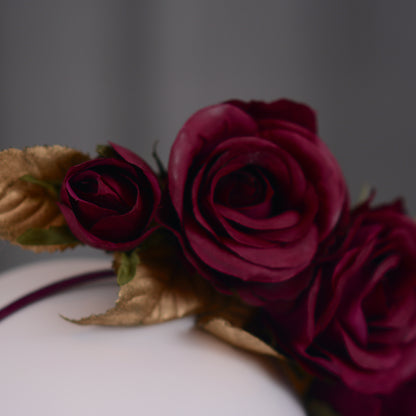 Plum Purple and Gold Floating Roses Headpiece