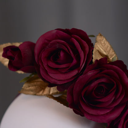 Plum Purple and Gold Floating Roses Headpiece