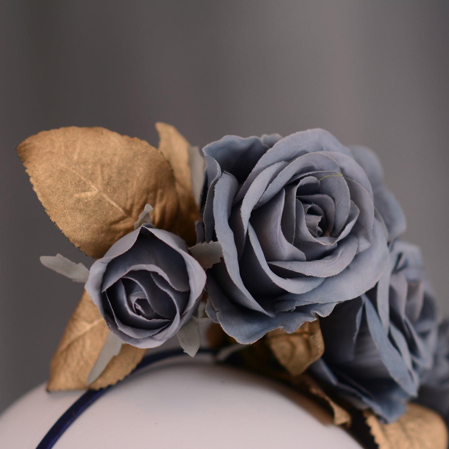 Flower Headpiece in Floating Blue and Gold Roses