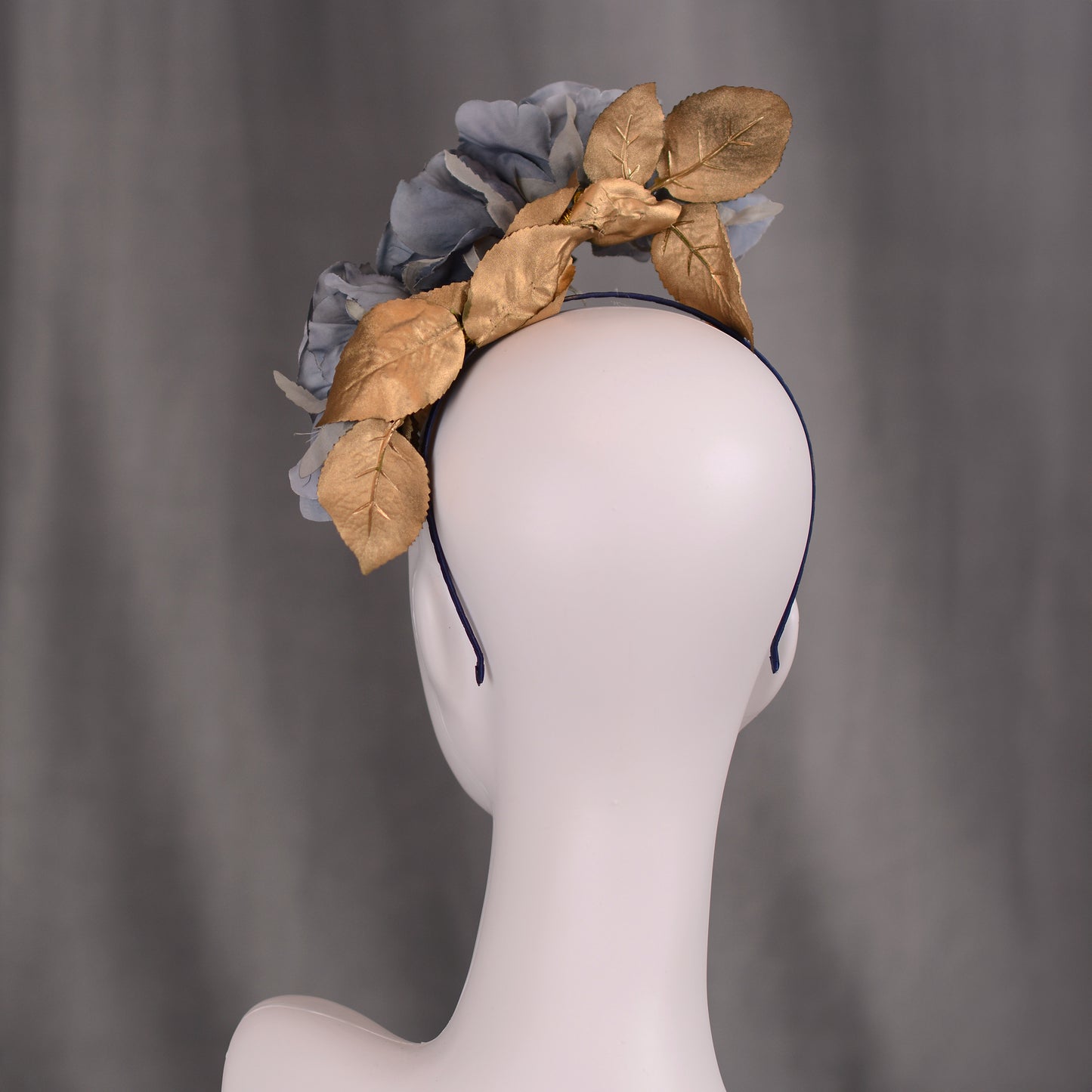 Flower Headpiece in Floating Blue and Gold Roses