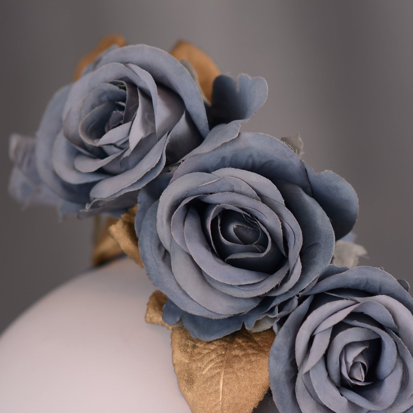 Flower Headpiece in Floating Blue and Gold Roses