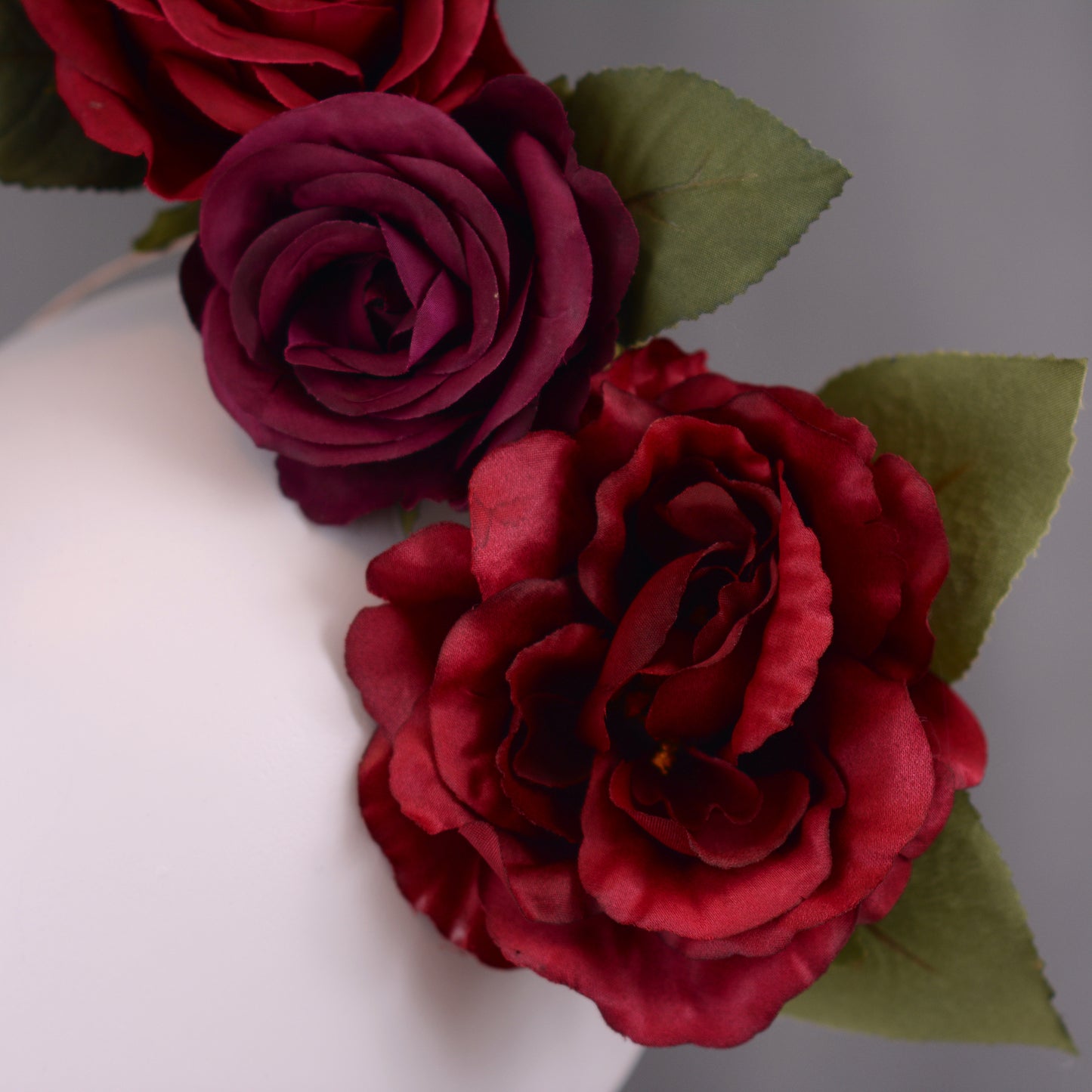 Sculptural Crimson and Plum Roses Headpiece