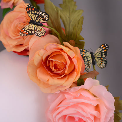 Sculptural Roses Headpiece in Pink and Orange