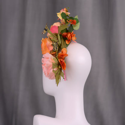Sculptural Roses Headpiece in Pink and Orange