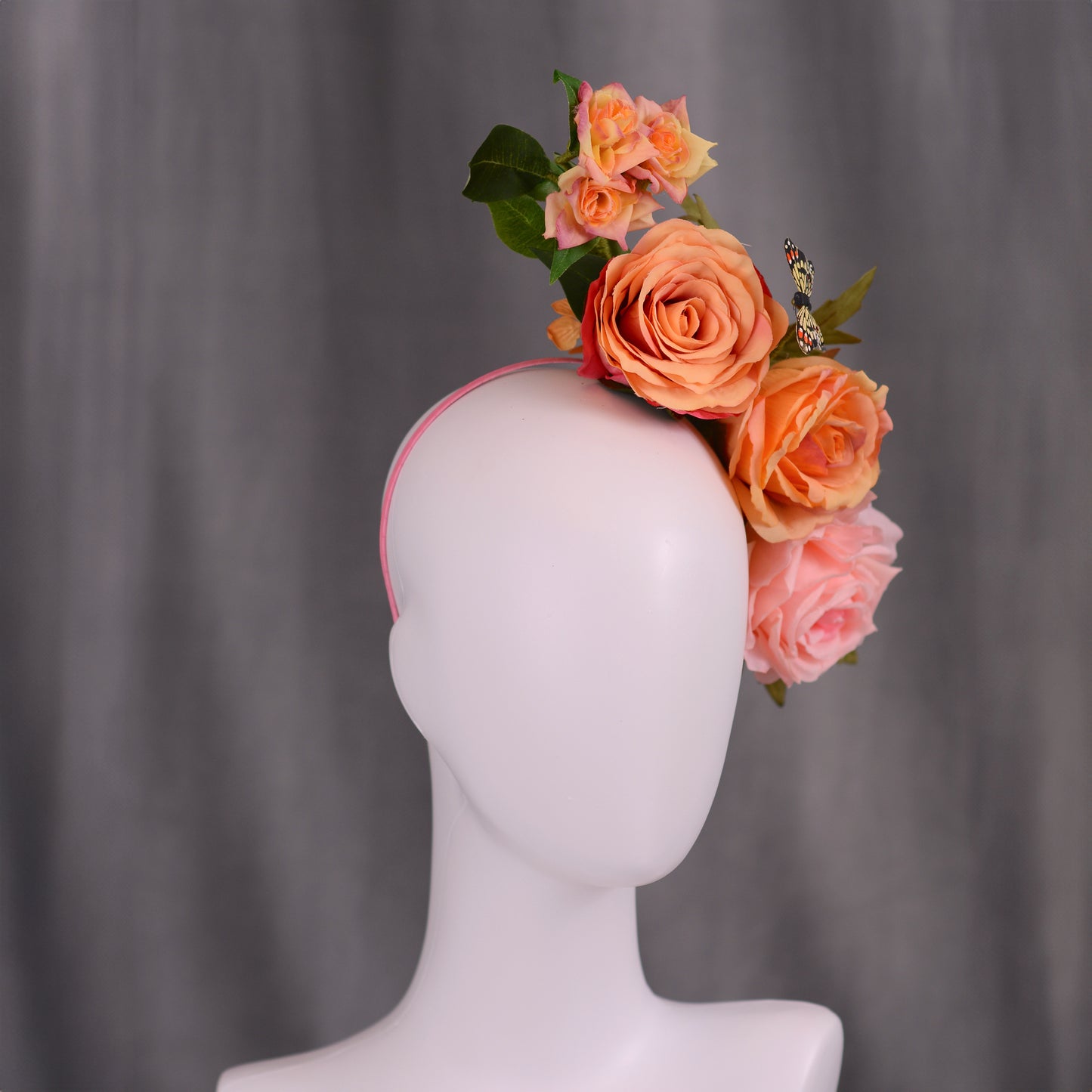 Sculptural Roses Headpiece in Pink and Orange