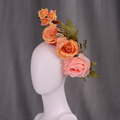 Sculptural Roses Headpiece in Pink and Orange
