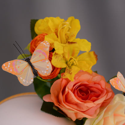 Sculptural Roses and Butterflies Headpiece in Yellow and Orange