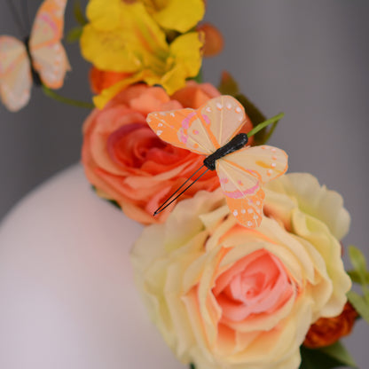 Sculptural Roses and Butterflies Headpiece in Yellow and Orange