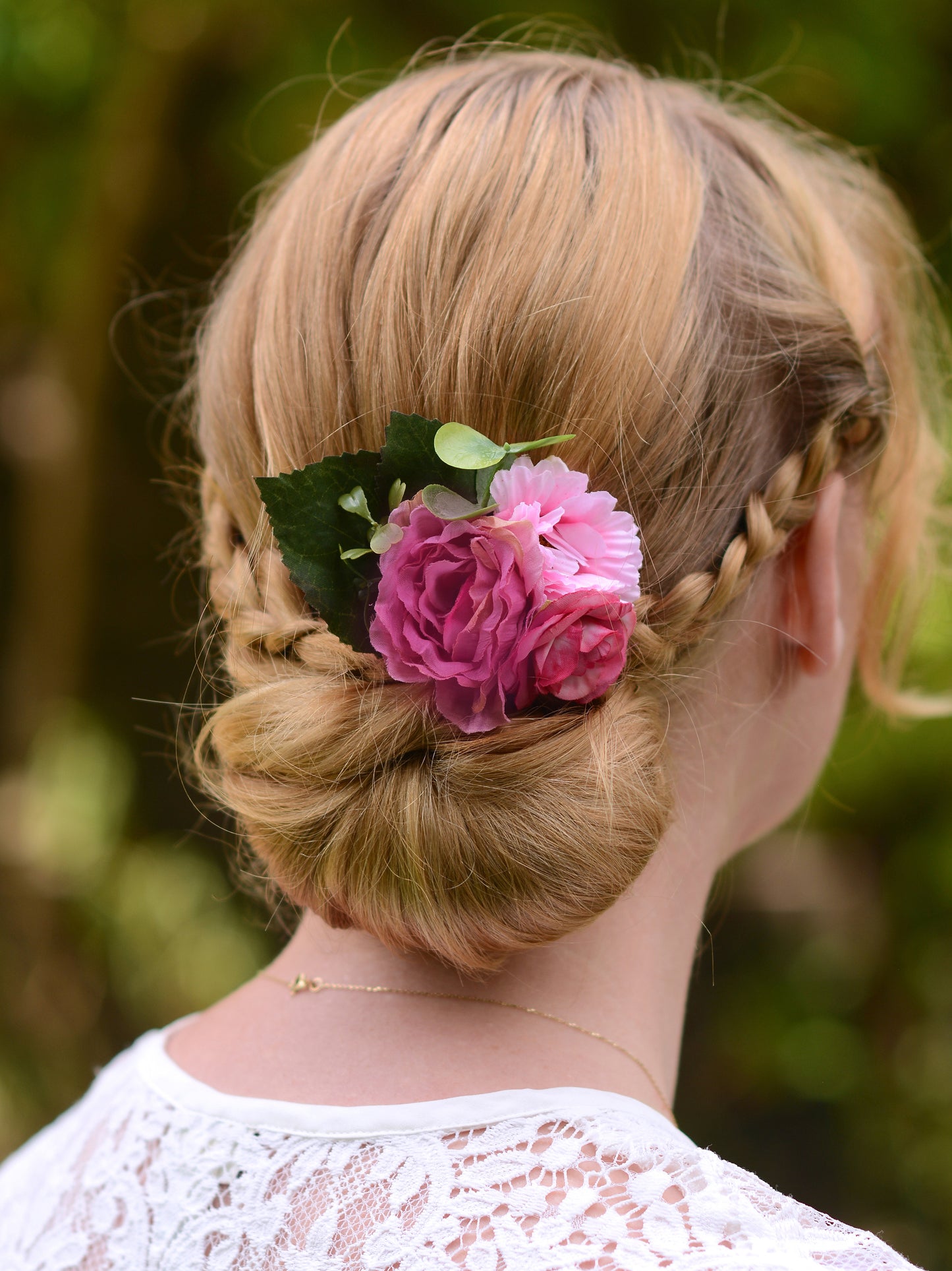 Bright Pink Peony, Rose and Daisy Flower Hair Clip