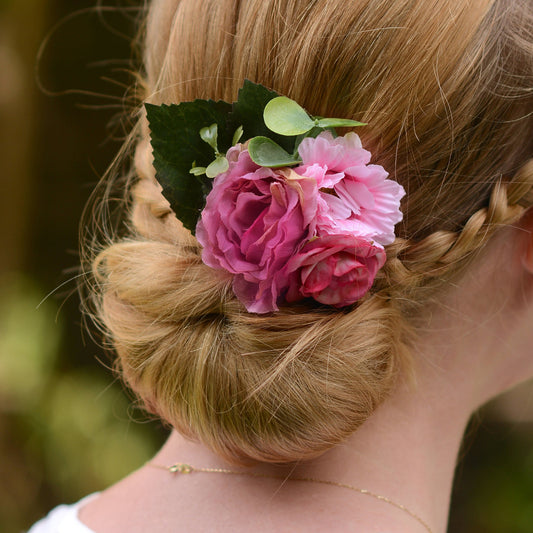 Bright Pink Peony, Rose and Daisy Flower Hair Clip
