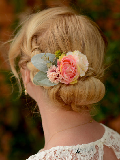 Coral Pink Rose Hair Clip