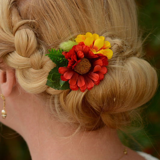Daisy Flower Hair Clip in Red and Yellow