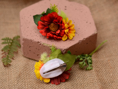 Daisy Flower Hair Clip in Red and Yellow