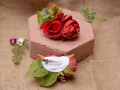 Red Rose and Ranunculus Hair Clip