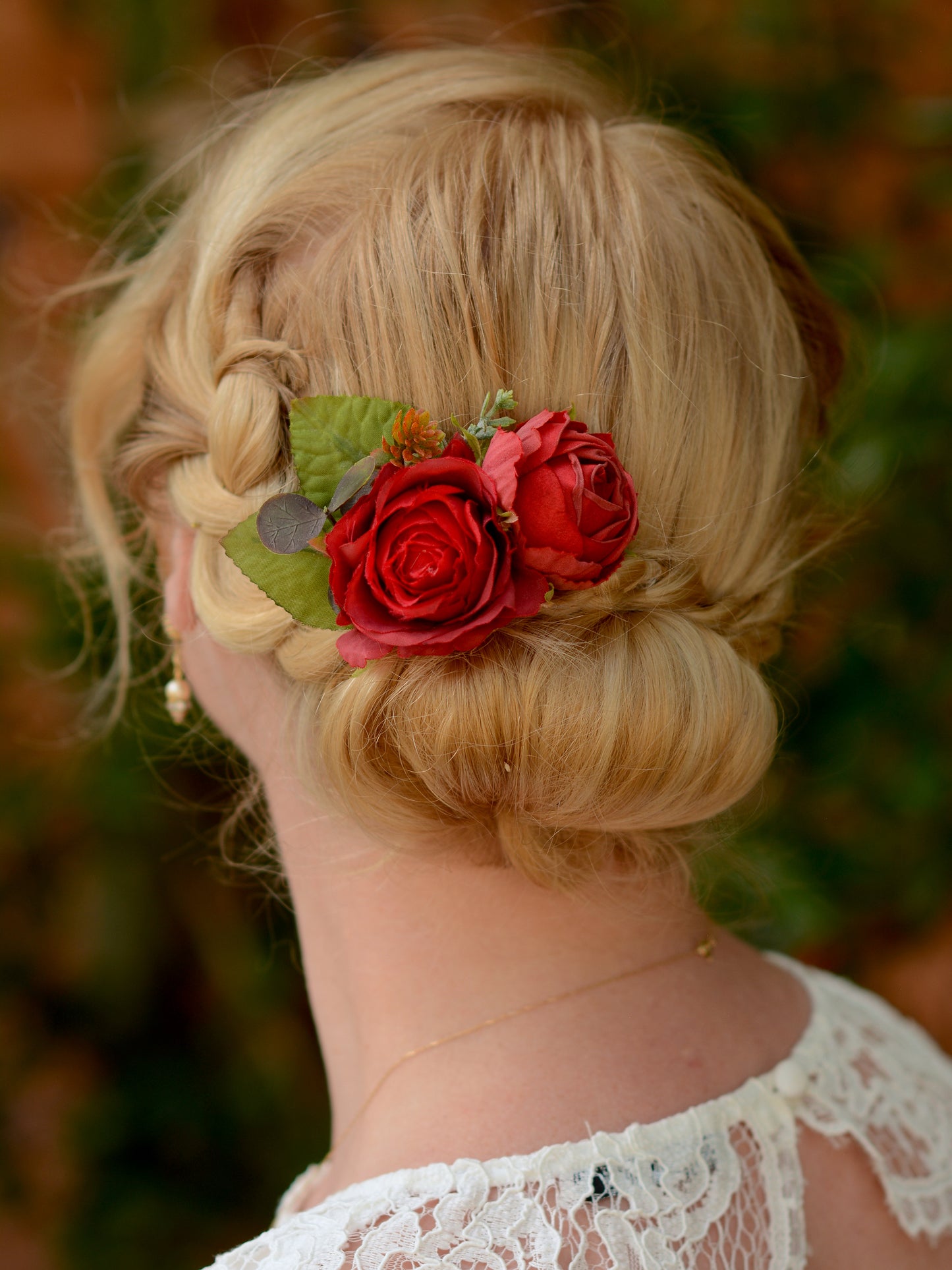 Red Rose and Ranunculus Hair Clip