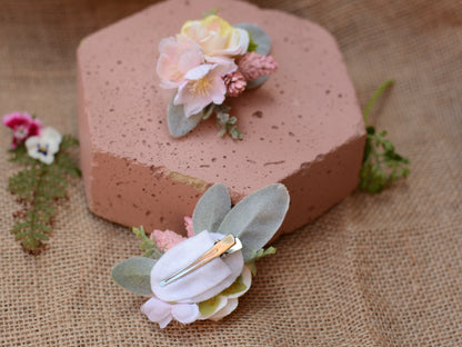 Rose Flower Hair Clip in Pink and White