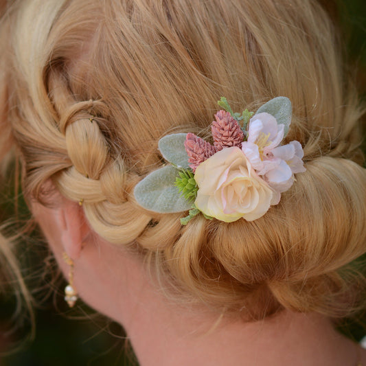 Rose Flower Hair Clip in Pink and White
