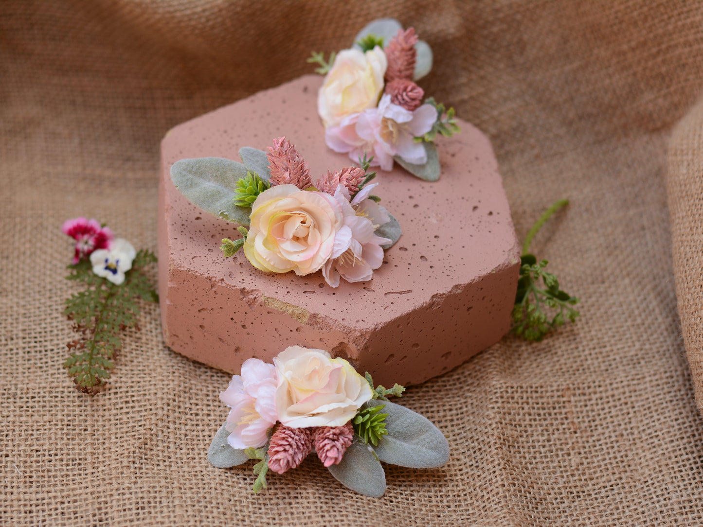 Rose Flower Hair Clip in Pink and White