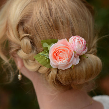 Blush Pink Rose Flower Hair Clip
