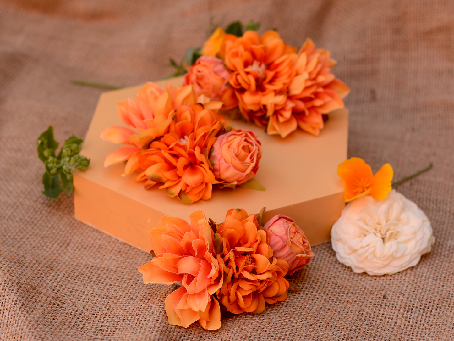 Flower Hair Clip in Orange Dahlias and Ranunculus
