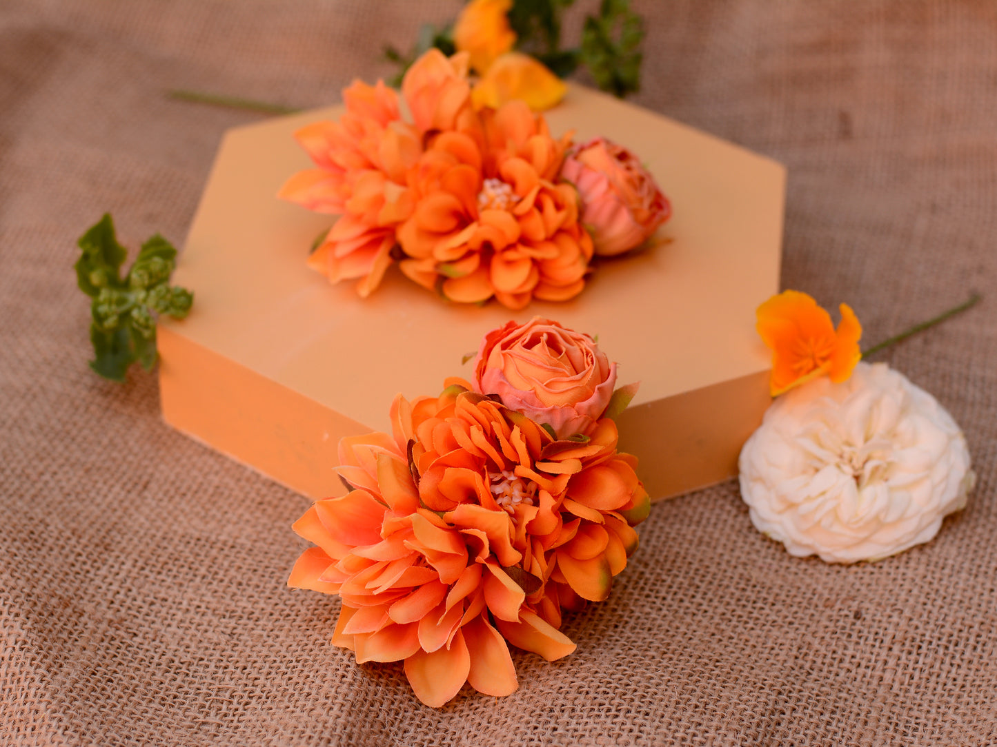 Flower Hair Clip in Orange Dahlias and Ranunculus