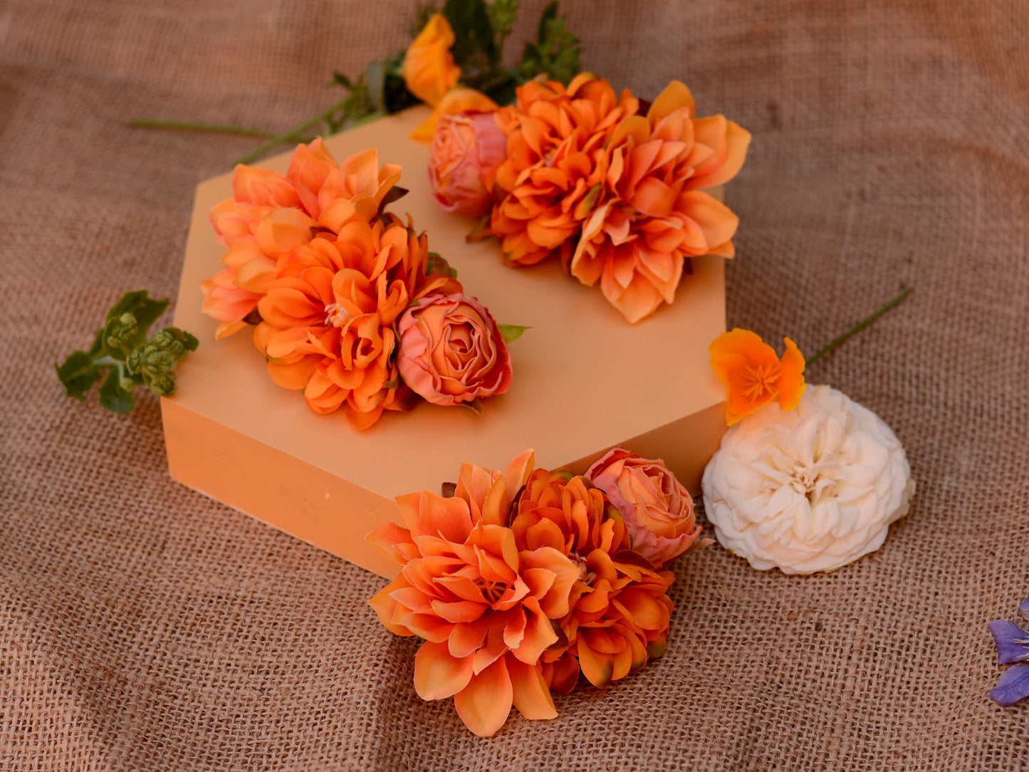 Flower Hair Clip in Orange Dahlias and Ranunculus