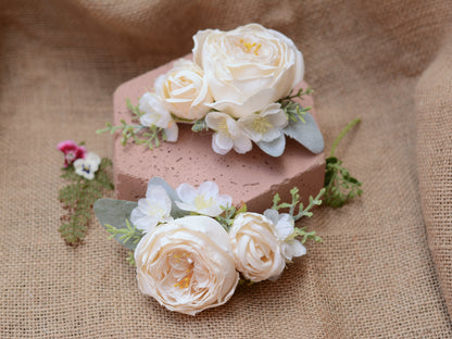 Large Ivory Off White Rose and Cherry Blossom Flower Hair Clip