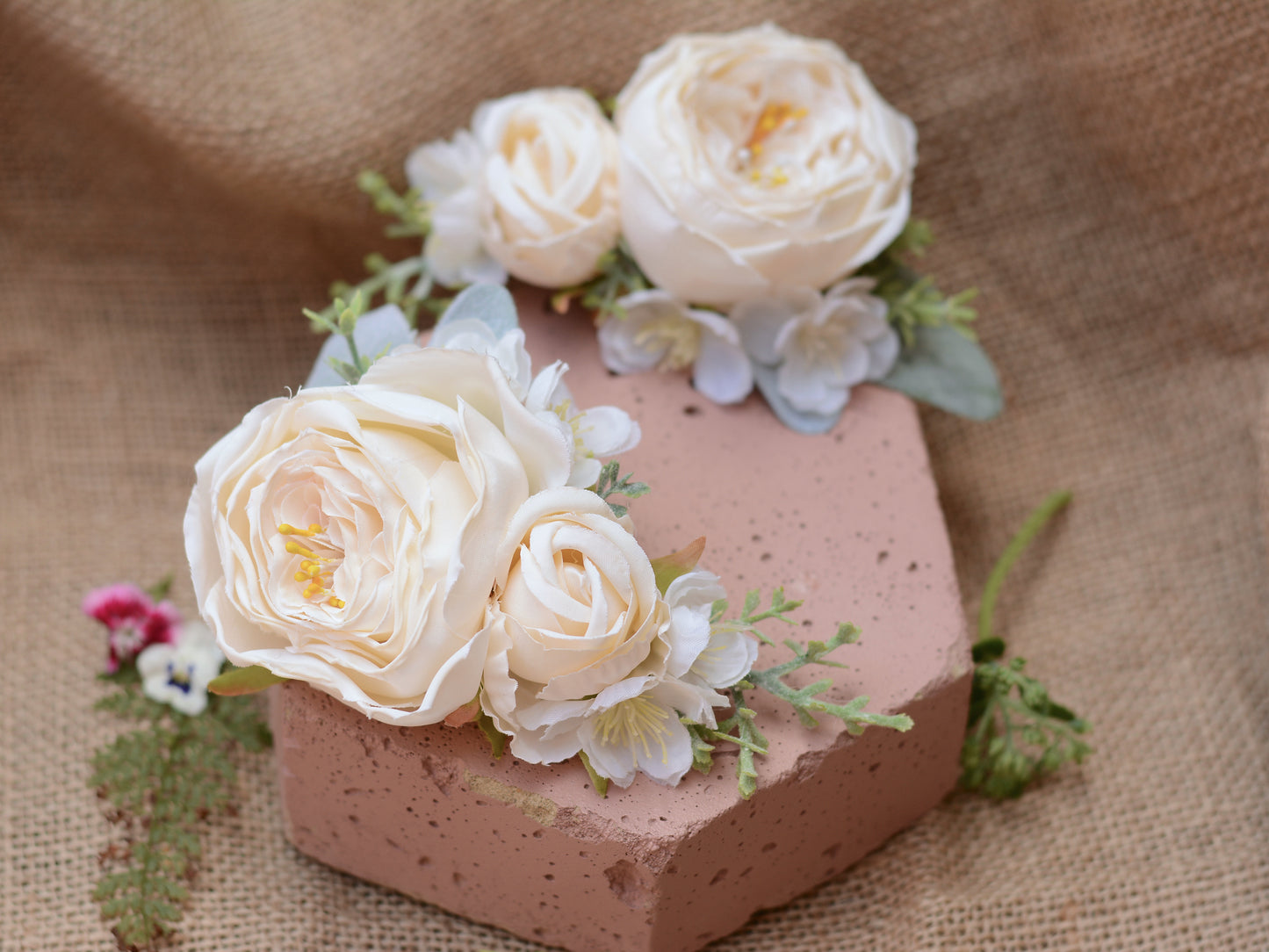 Large Ivory Off White Rose and Cherry Blossom Flower Hair Clip