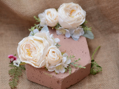 Large Ivory Off White Rose and Cherry Blossom Flower Hair Clip