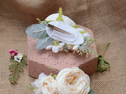 Large Ivory Off White Rose and Cherry Blossom Flower Hair Clip