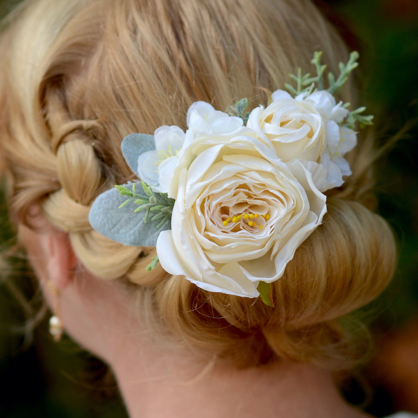 Large Ivory Off White Rose and Cherry Blossom Flower Hair Clip