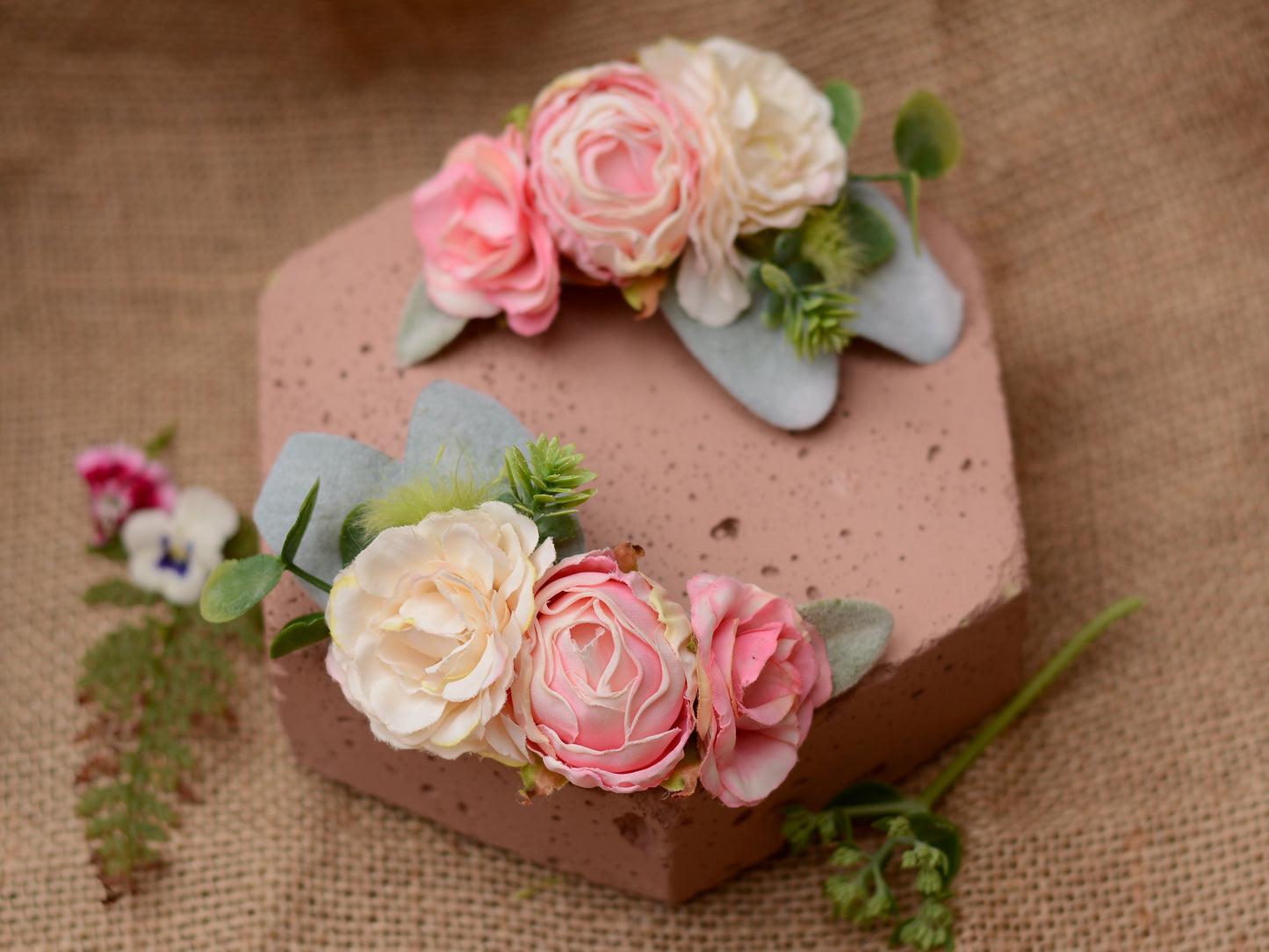Rose and Ranunculus Hair Clip in Ivory and Blush Pink