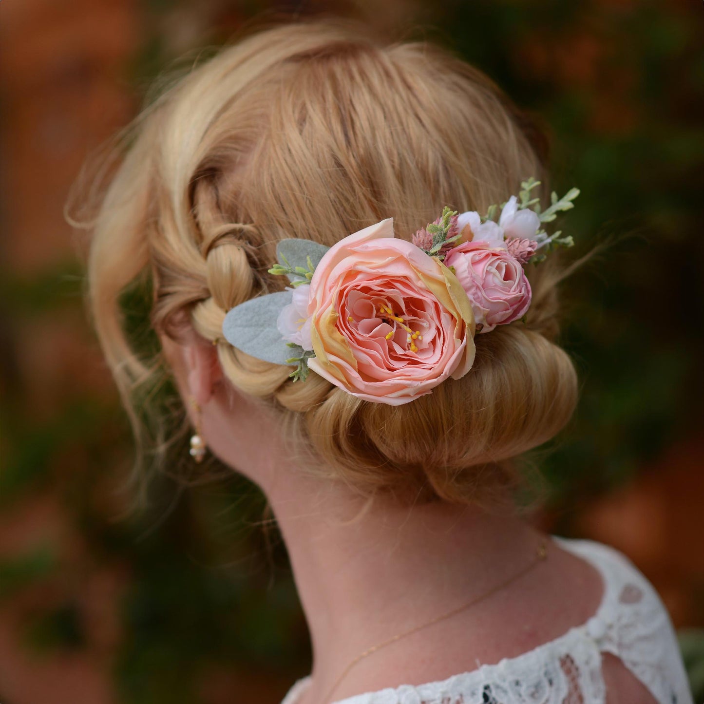 Large Roses and Cherry Blossom Blush Pink Flower Hair Clip
