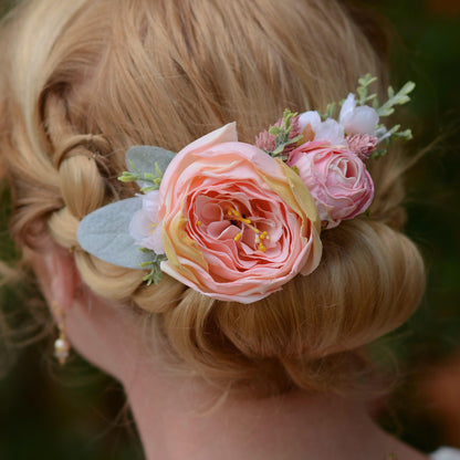 Large Roses and Cherry Blossom Blush Pink Flower Hair Clip